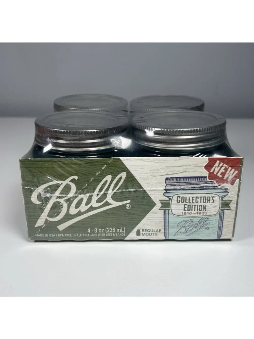 Ball Collectors Edition Aqua Blue Glass Half-Pint Mason Jars w/ Lids 4-Pack NEW